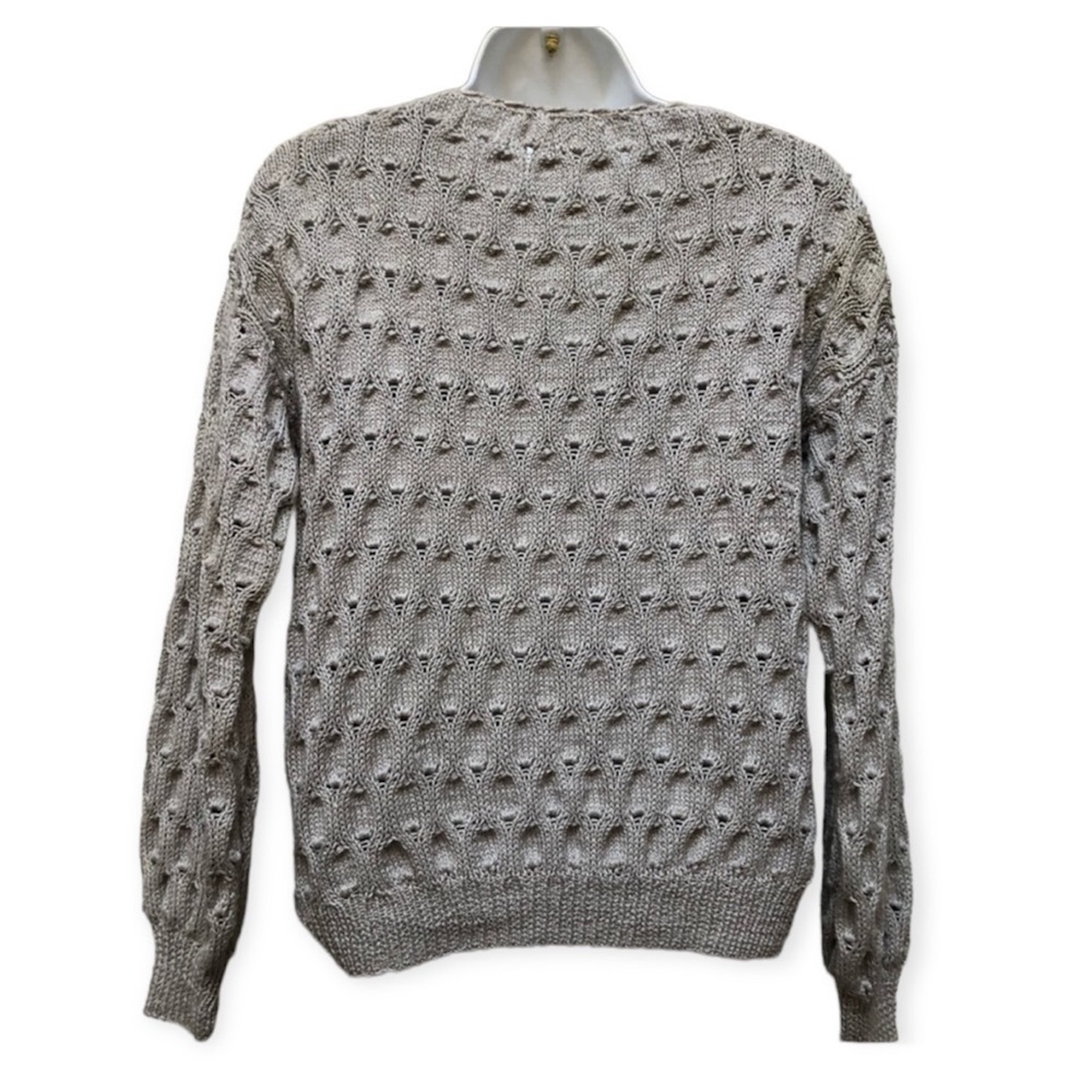 Cable Knitted Lightweight V Neck Tan Handmade Sweater Perl Clusters Small - Picture 3 of 10